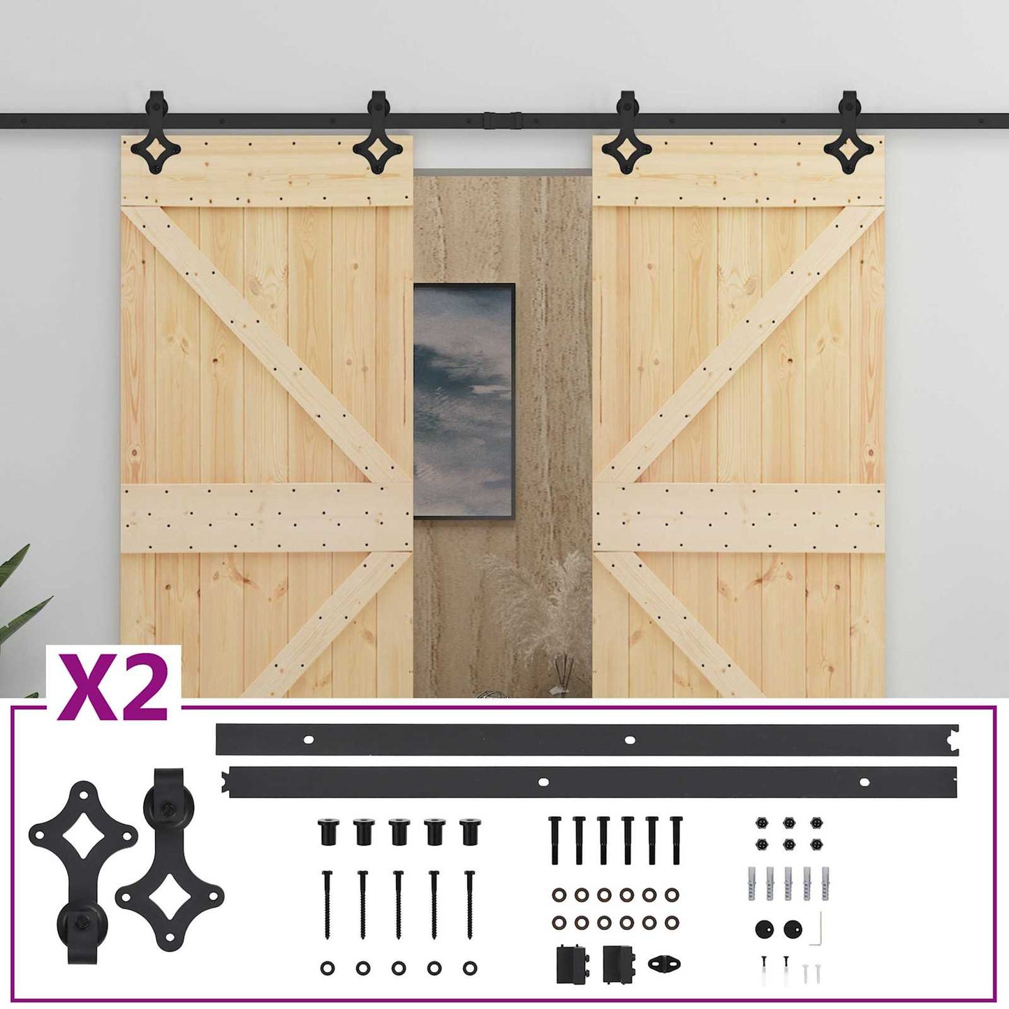 Skydedør 2 stk. 90 x 210 cm Massivt fyrretræ