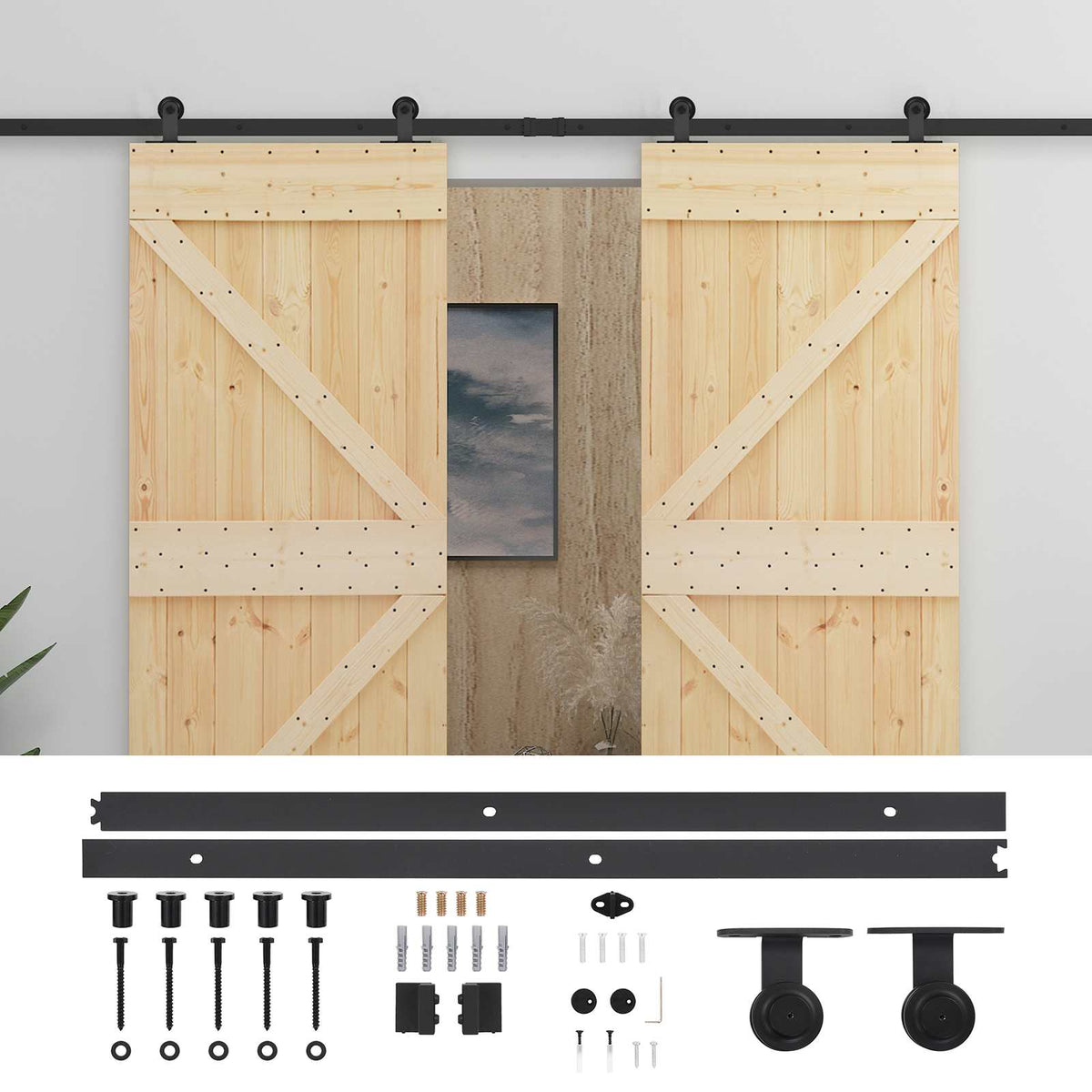 Skydedør 2 stk. 90 x 210 cm Massivt fyrretræ