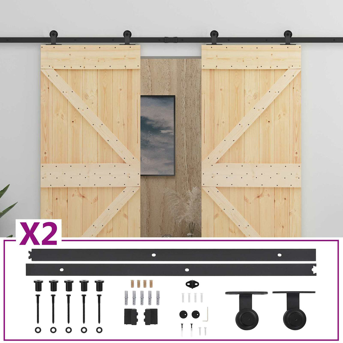 Skydedør 2 stk. 90 x 210 cm Massivt fyrretræ