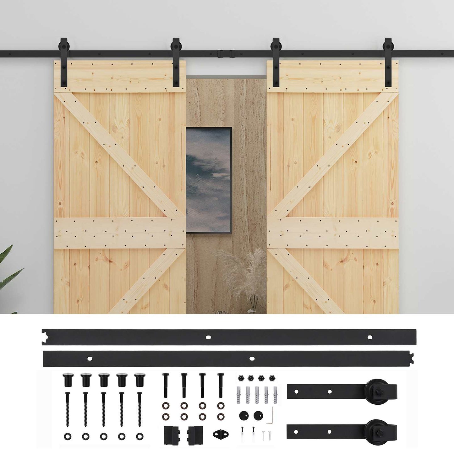 Skydedør 2 stk. 90 x 210 cm Massivt fyrretræ