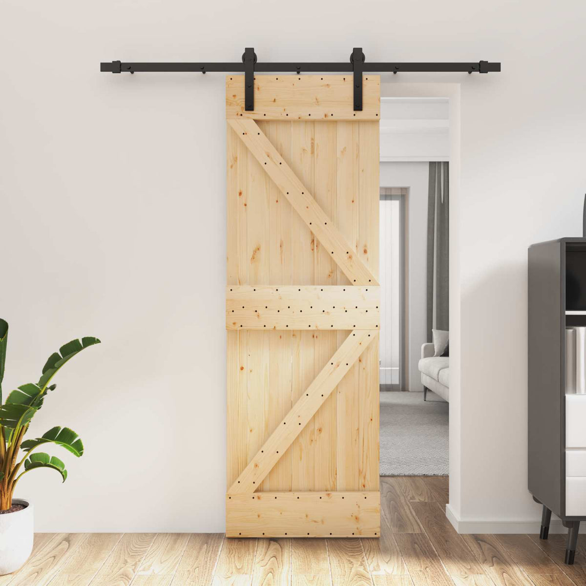 Skydedør 70 x 210 cm Massivt Fyrretræ (Ubehandlet)