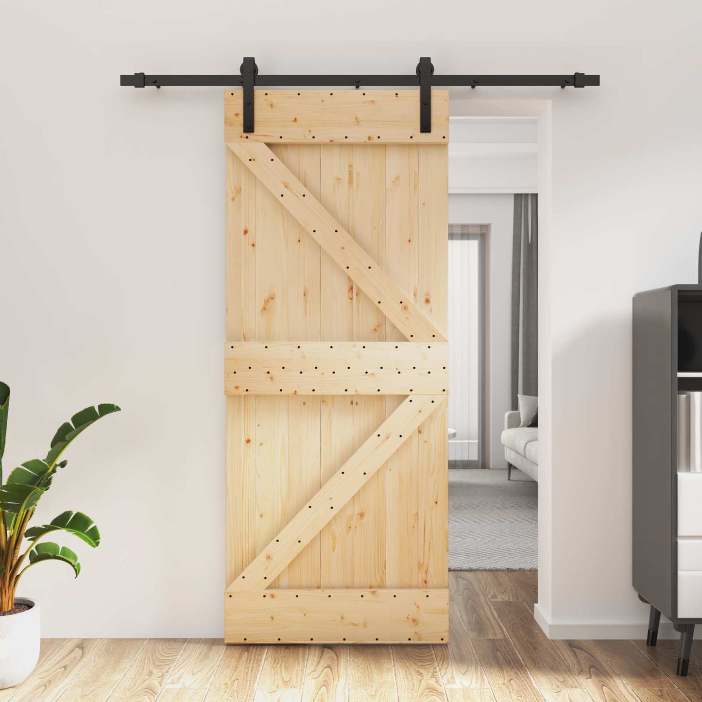 Skydedør 85 x 210 cm Massivt Fyrretræ (Ubehandlet)