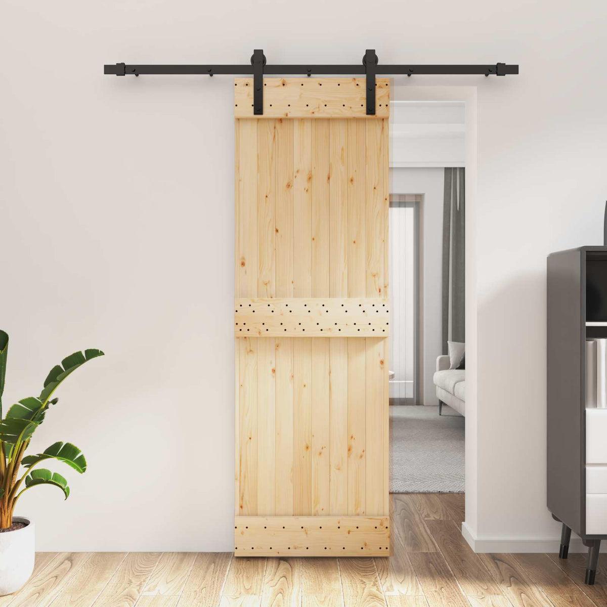 Skydedør 70 x 210 cm Massivt Fyrretræ (Ubehandlet)