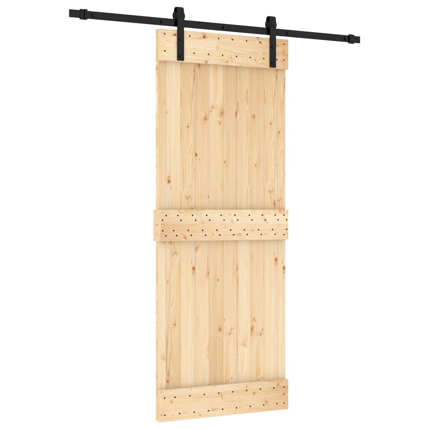 Skydedør Naturfarvet og sort 80 x 210 cm Massivt Fyrretræ