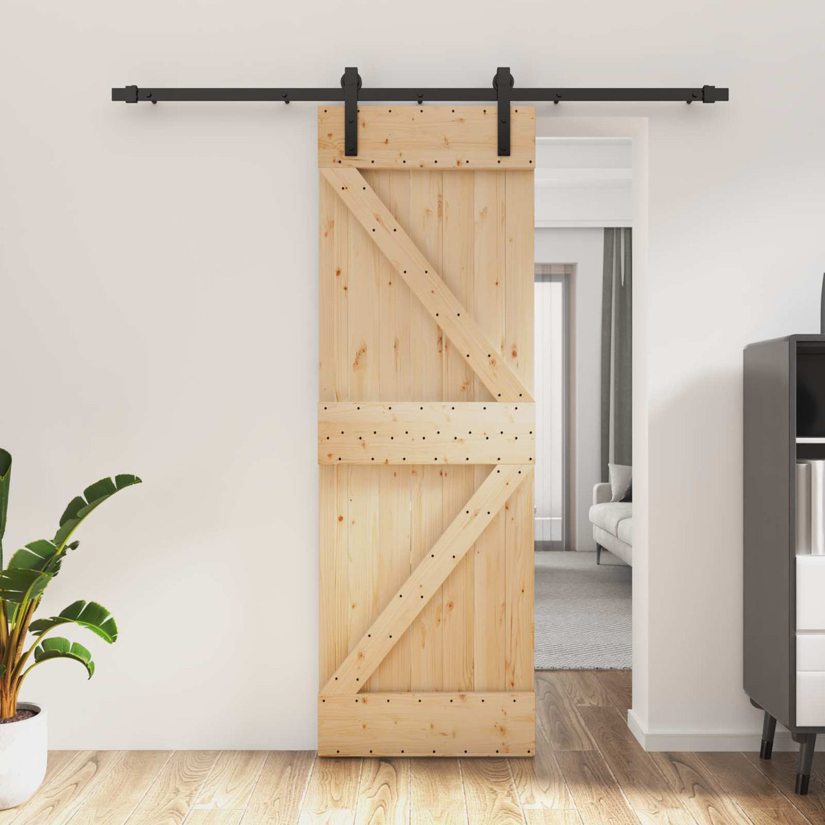 Skydedør 70 x 210 cm Massivt Fyrretræ (Ubehandlet)
