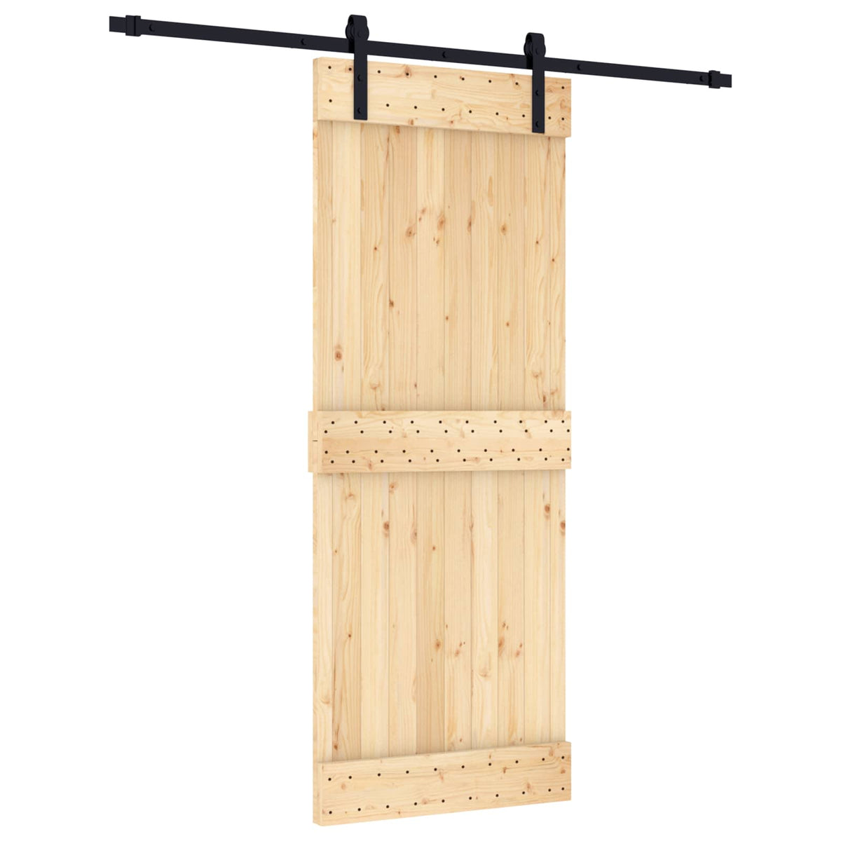 Skydedør Naturfarvet og sort 80 x 210 cm Massivt Fyrretræ