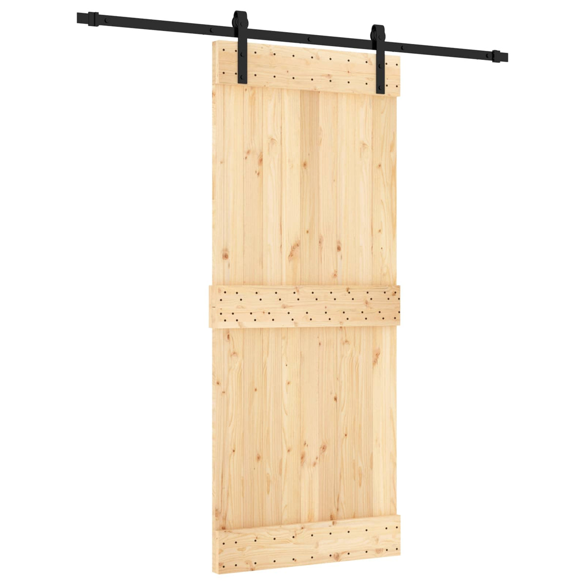 Skydedør Naturfarvet og sort 85 x 210 cm Massivt Fyrretræ