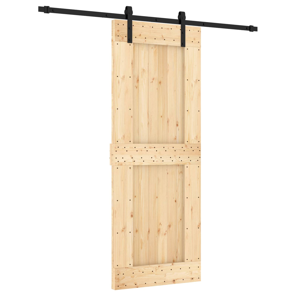 Skydedør Naturfarvet og sort 80 x 210 cm Massivt Fyrretræ