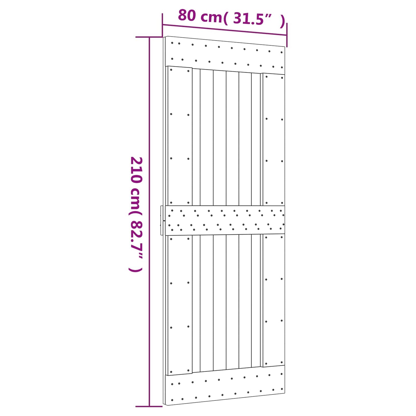 Skydedør Naturfarvet og sort 80 x 210 cm Massivt Fyrretræ