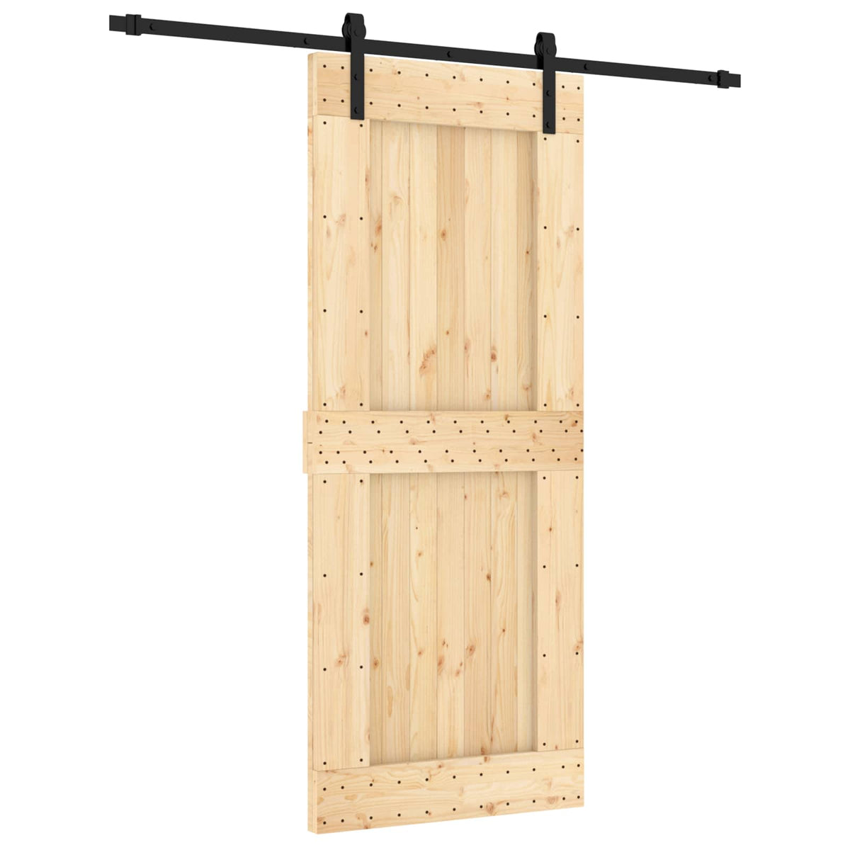 Skydedør Naturfarvet og sort 85 x 210 cm Massivt Fyrretræ