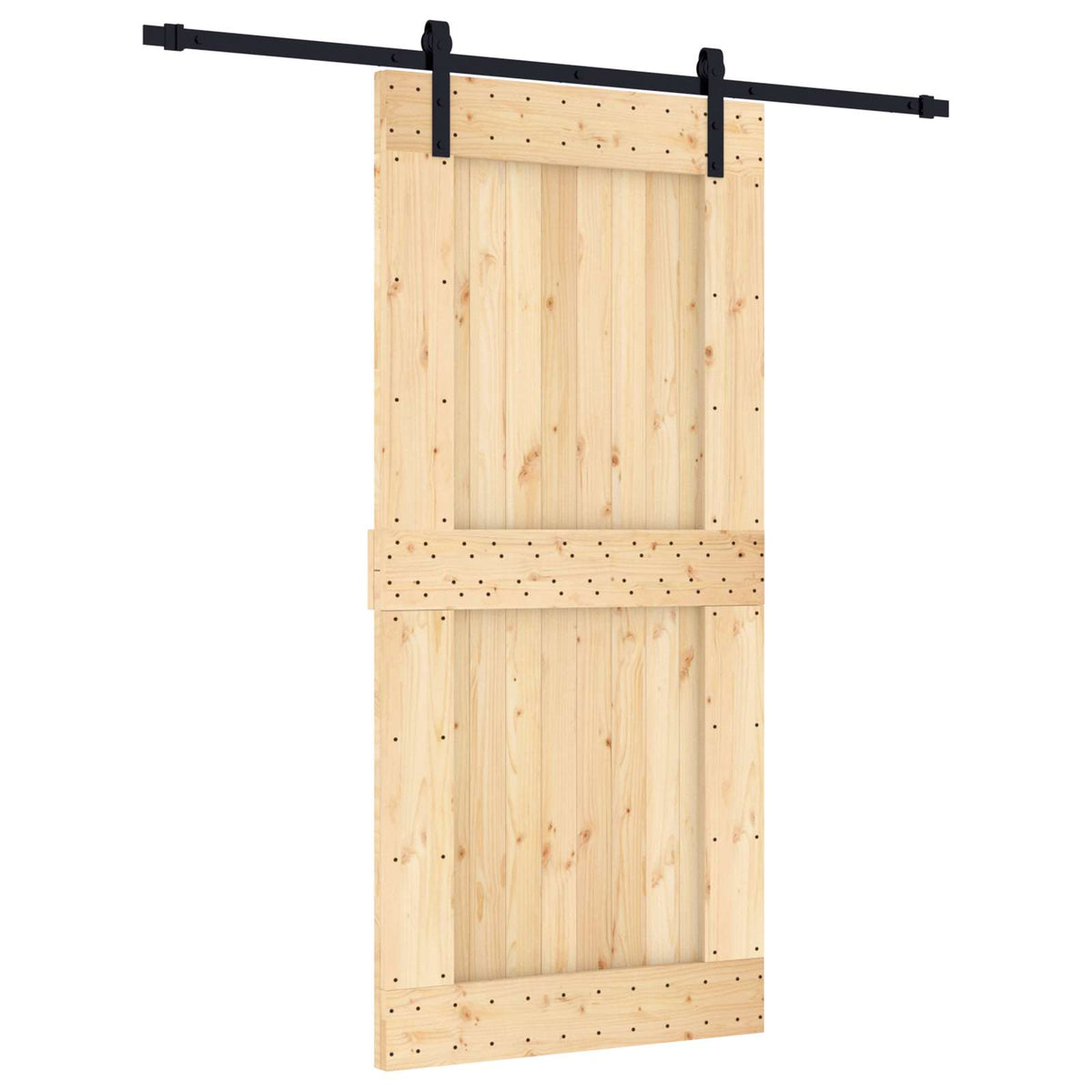 Skydedør Naturfarvet og sort 95 x 210 cm Massivt Fyrretræ