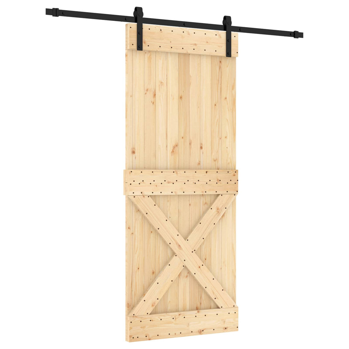 Skydedør Naturfarvet og sort 85 x 210 cm Massivt Fyrretræ