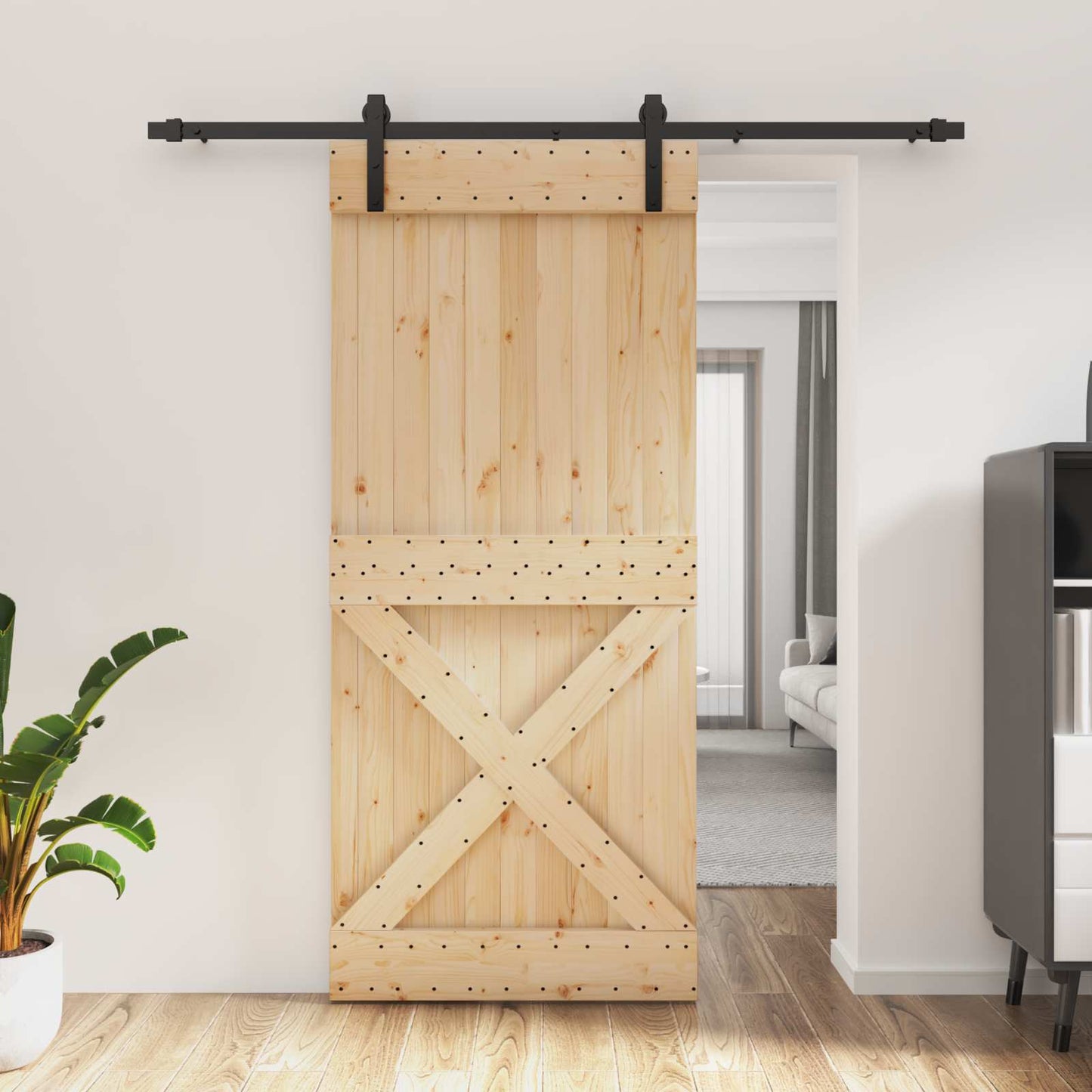 Skydedør 90 x 210 cm Massivt Fyrretræ (Ubehandlet)