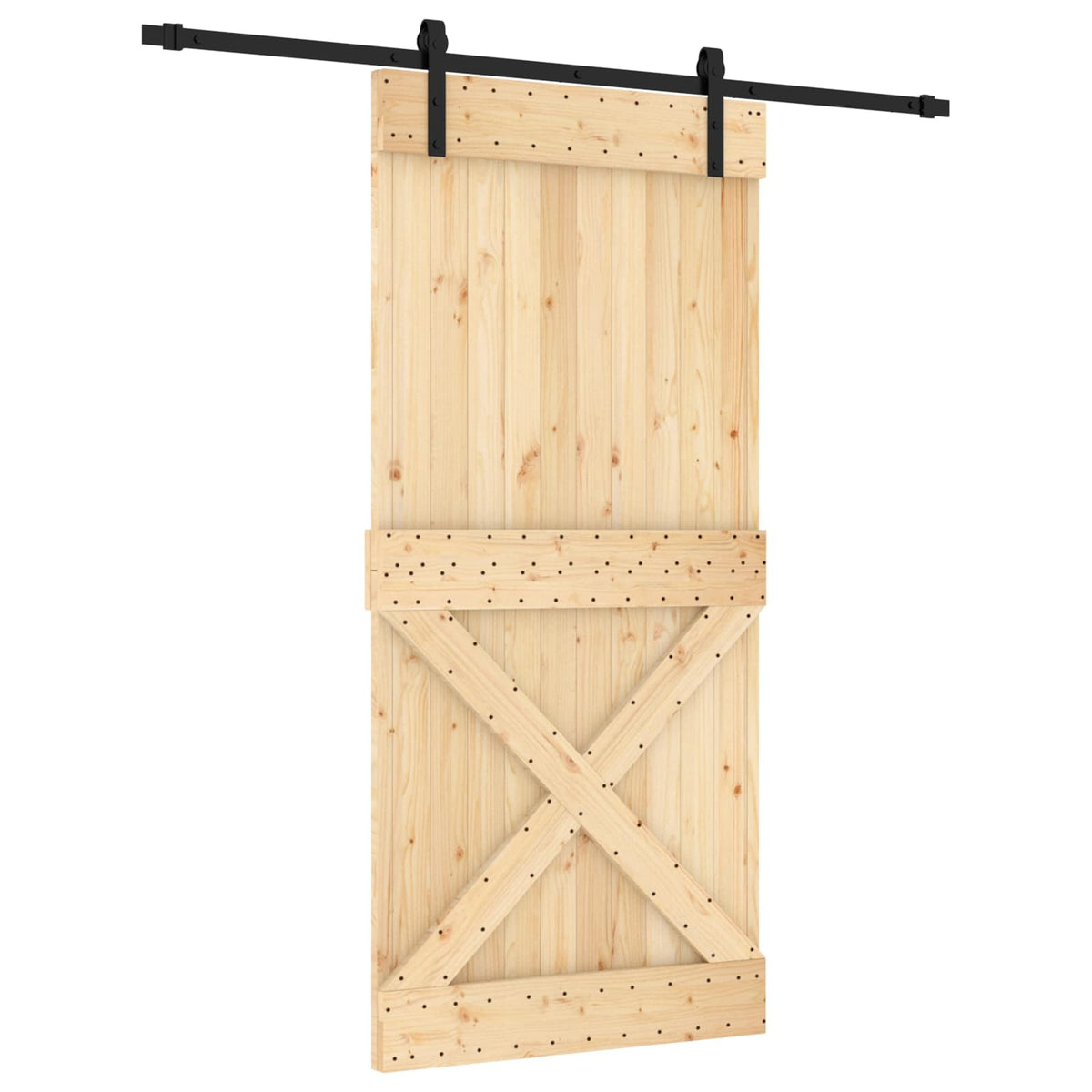 Skydedør Naturfarvet og sort 95 x 210 cm Massivt Fyrretræ
