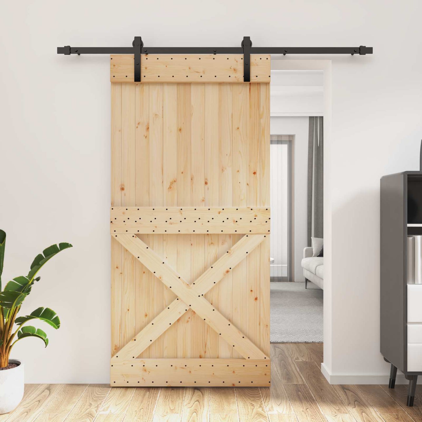 Skydedør 100 x 210 cm Massivt Fyrretræ (Ubehandlet)