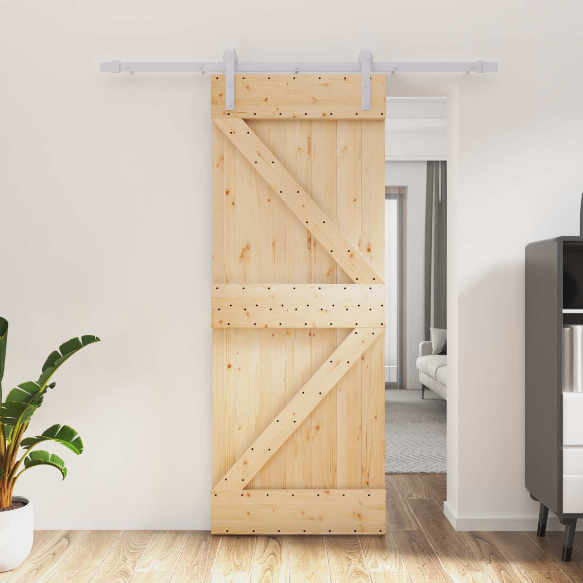Skydedør Natur og hvid 80 x 210 cm Massivt fyrretræ