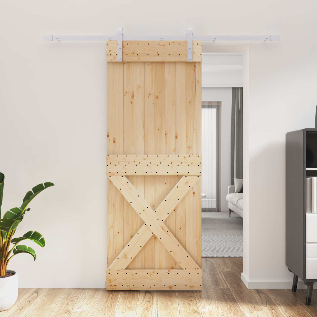 Skydedør Natur og hvid 80 x 210 cm Massivt Fyrretræ