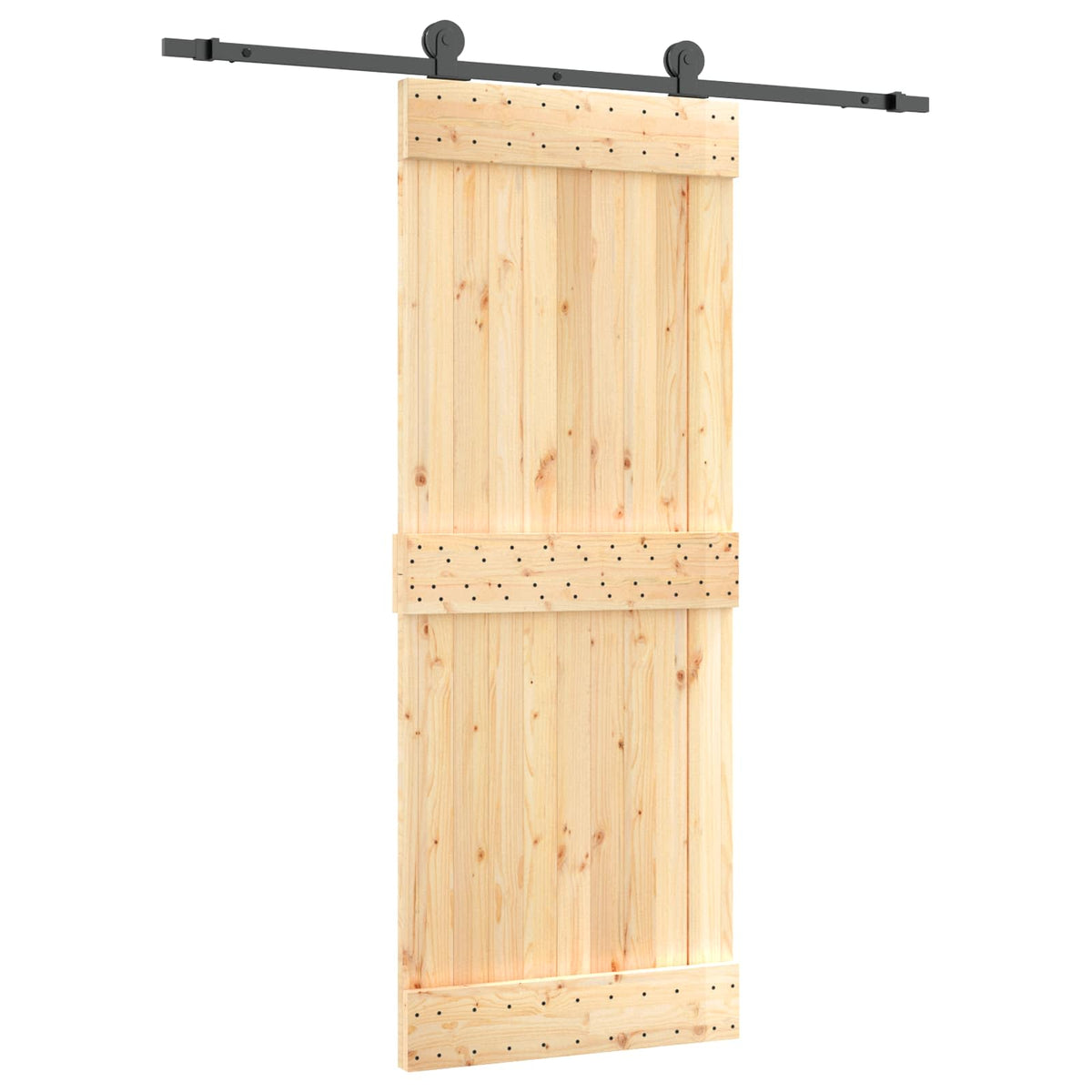 Skydedør Naturfarvet og sort 80 x 210 cm Massivt Fyrretræ