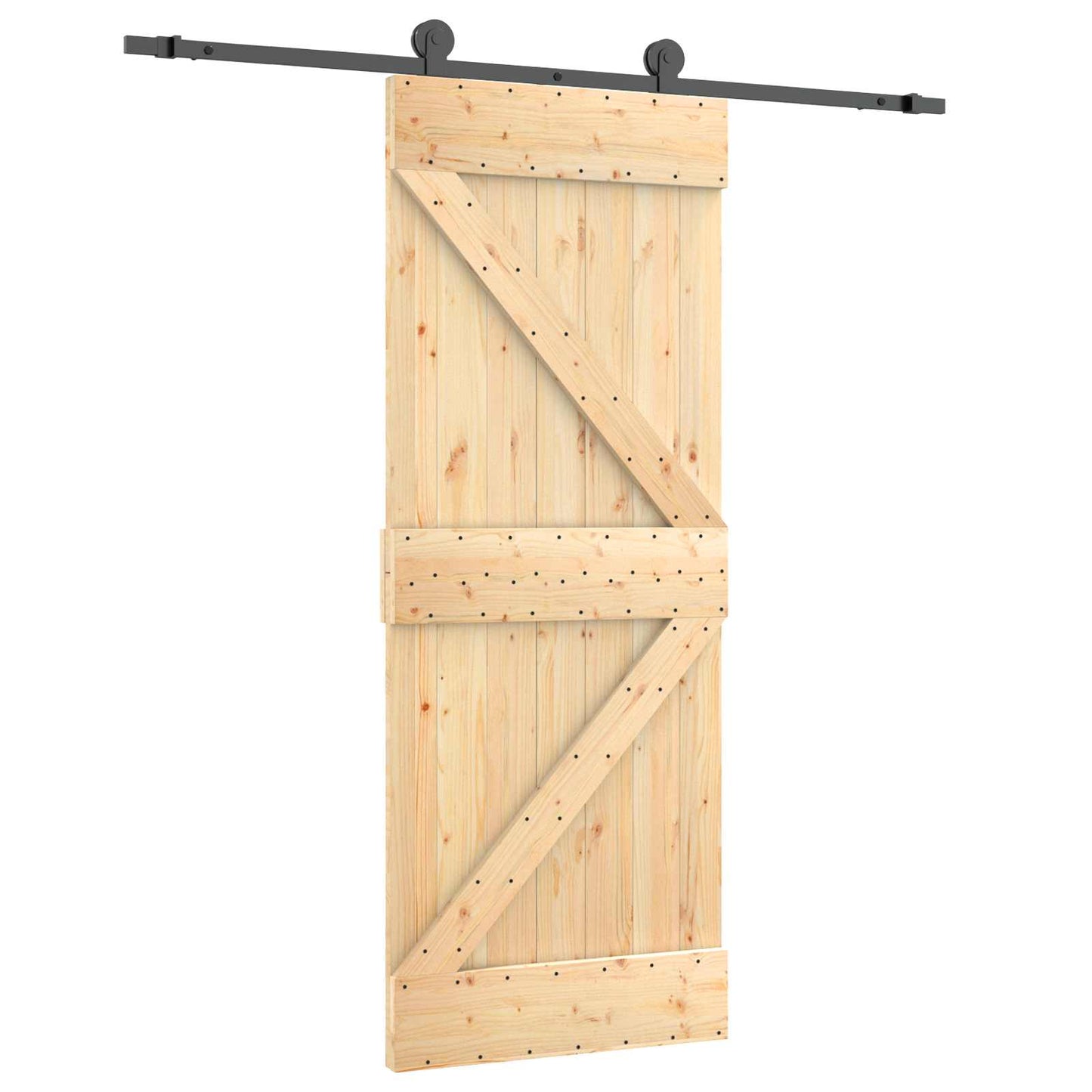 Skydedør Naturfarvet og sort 70 x 210 cm Massivt Fyrretræ