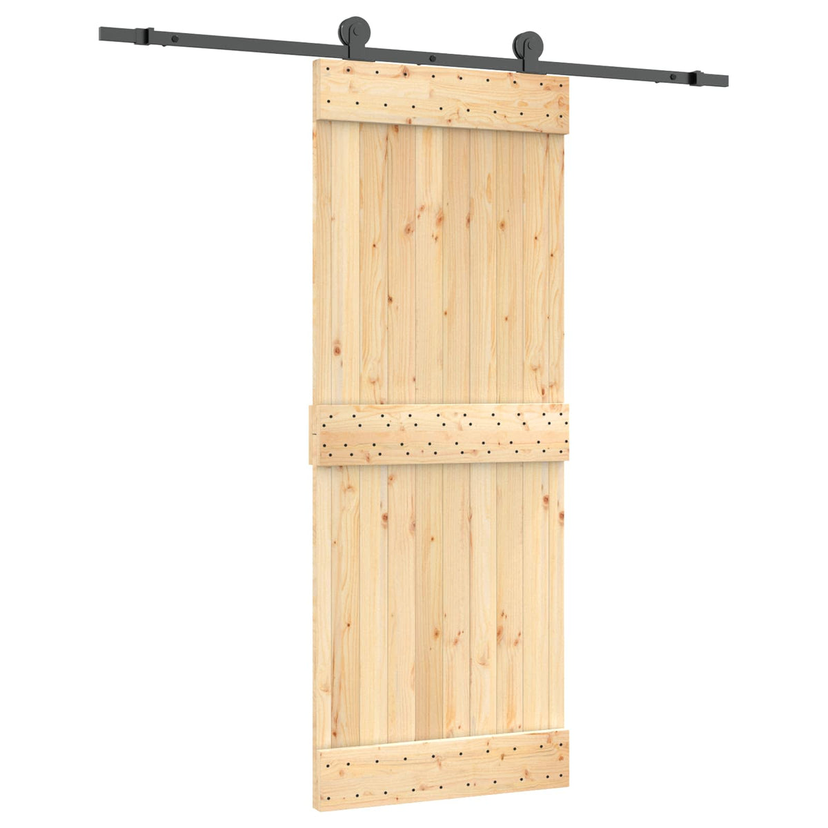 Skydedør Naturfarvet og sort 80 x 210 cm Massivt Fyrretræ