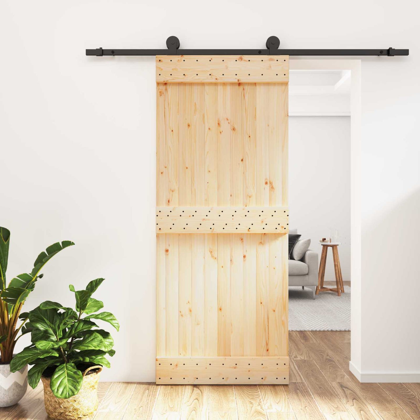 Skydedør 85 x 210 cm Massivt Fyrretræ (Ubehandlet)