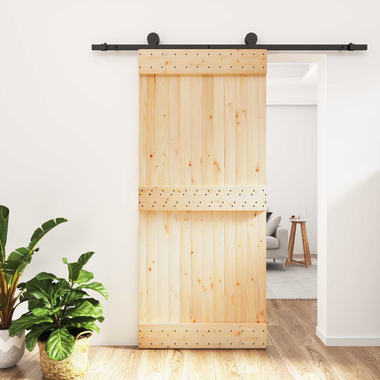 Skydedør 90 x 210 cm Massivt Fyrretræ (Ubehandlet)