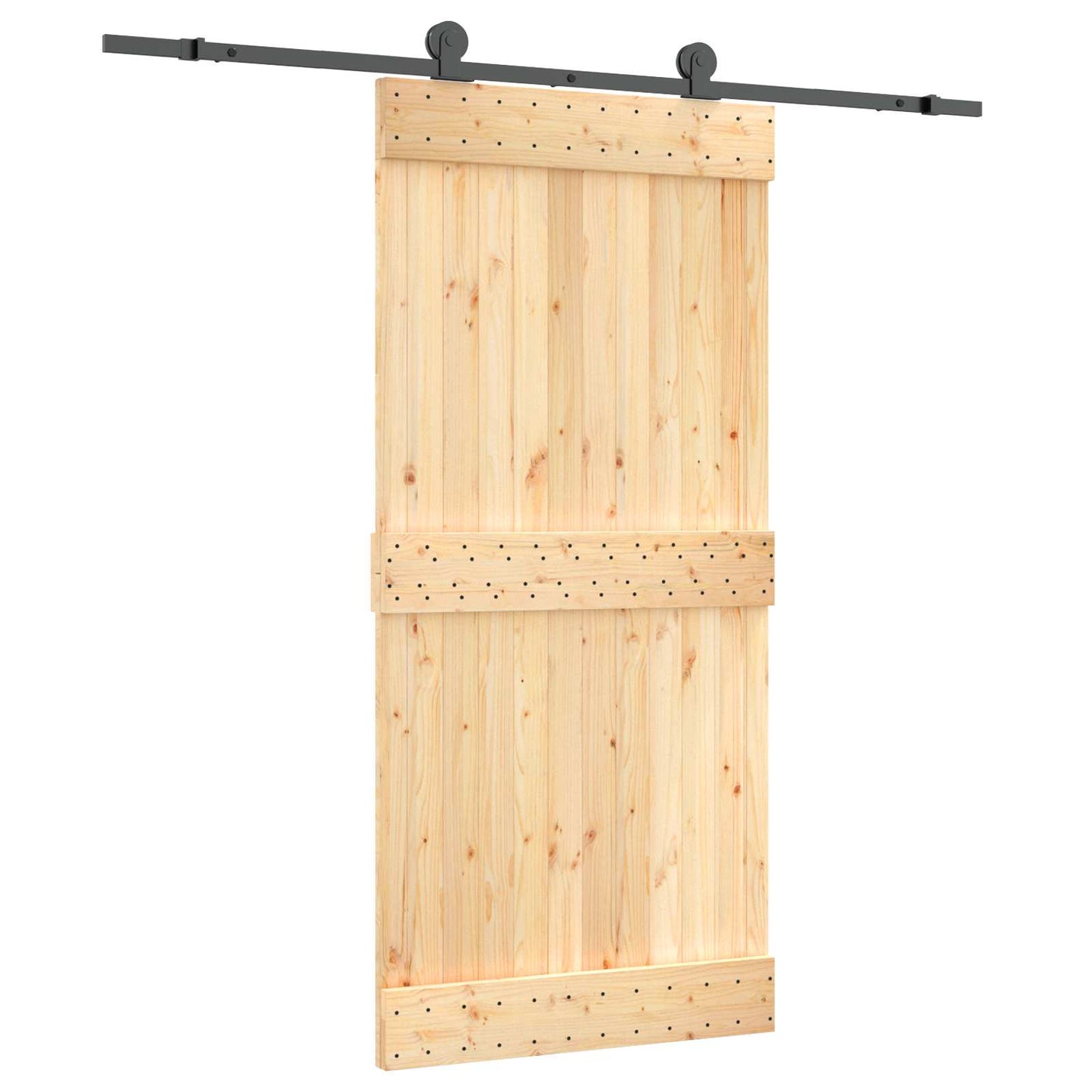 Skydedør Naturfarvet og sort 95 x 210 cm Massivt Fyrretræ