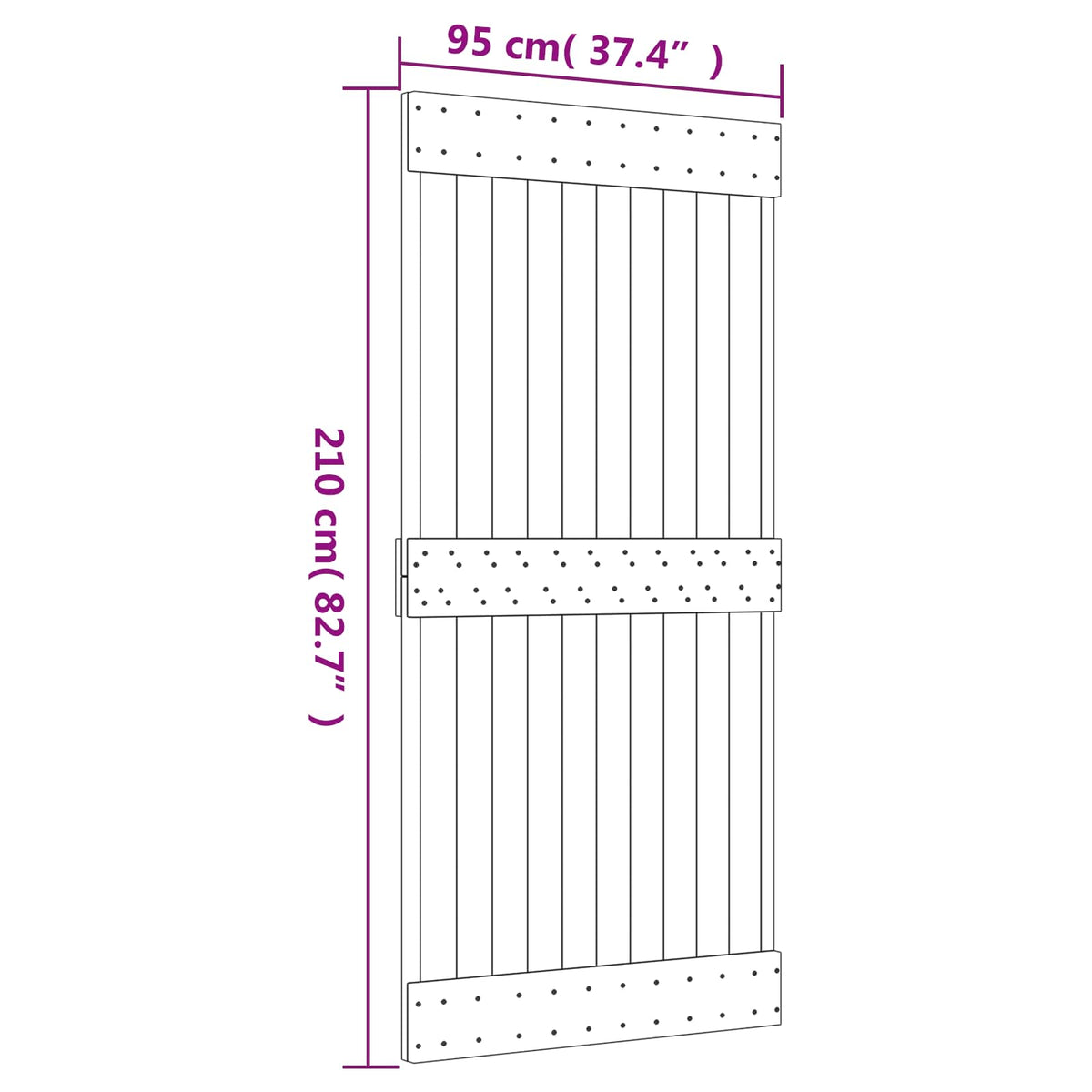 Skydedør Naturfarvet og sort 95 x 210 cm Massivt Fyrretræ