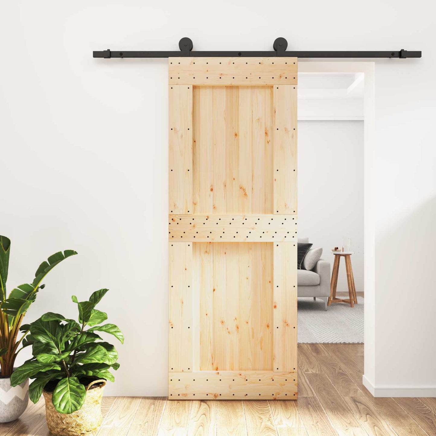 Skydedør 80 x 210 cm Massivt Fyrretræ (Ubehandlet)
