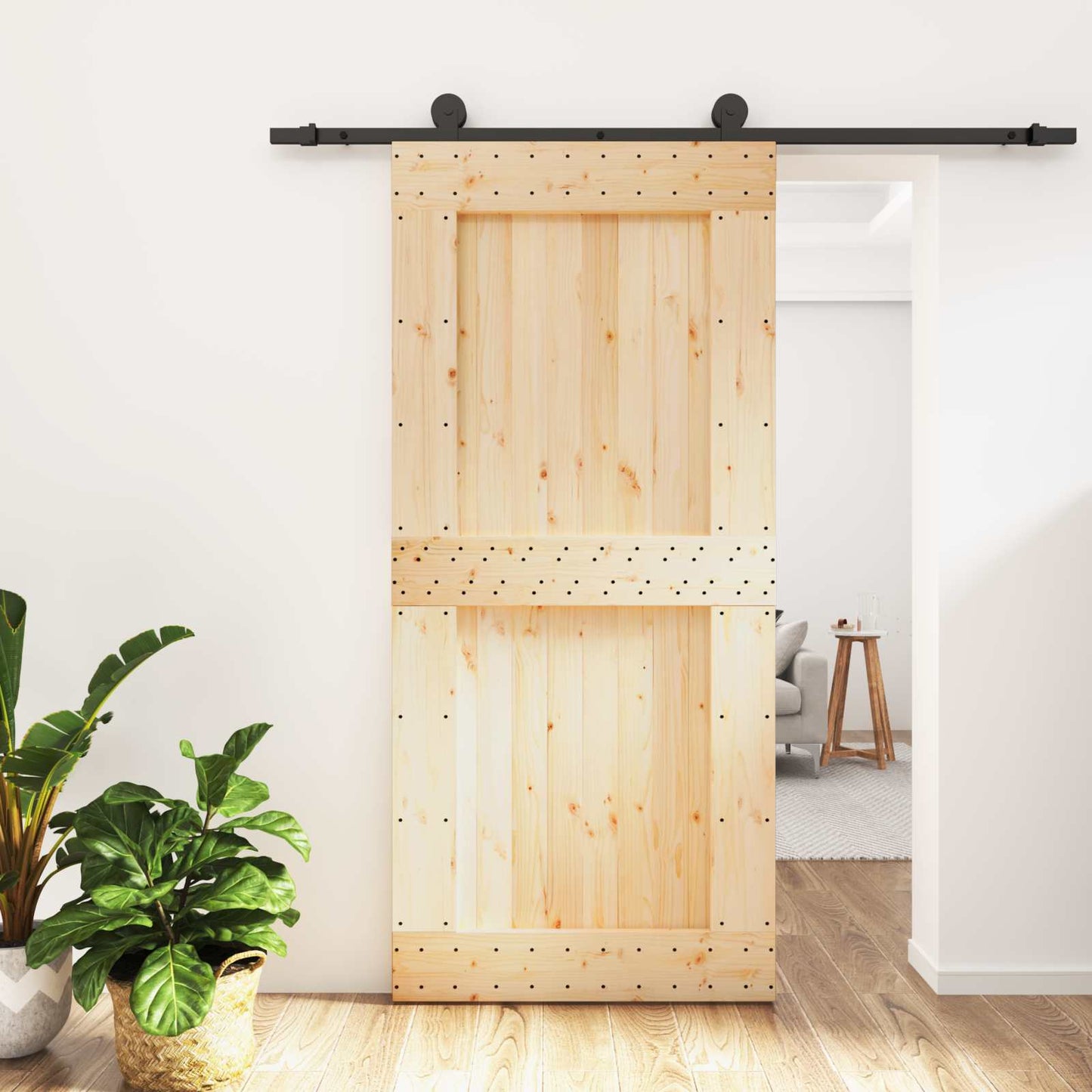 Skydedør 95 x 210 cm Massivt Fyrretræ (Ubehandlet)