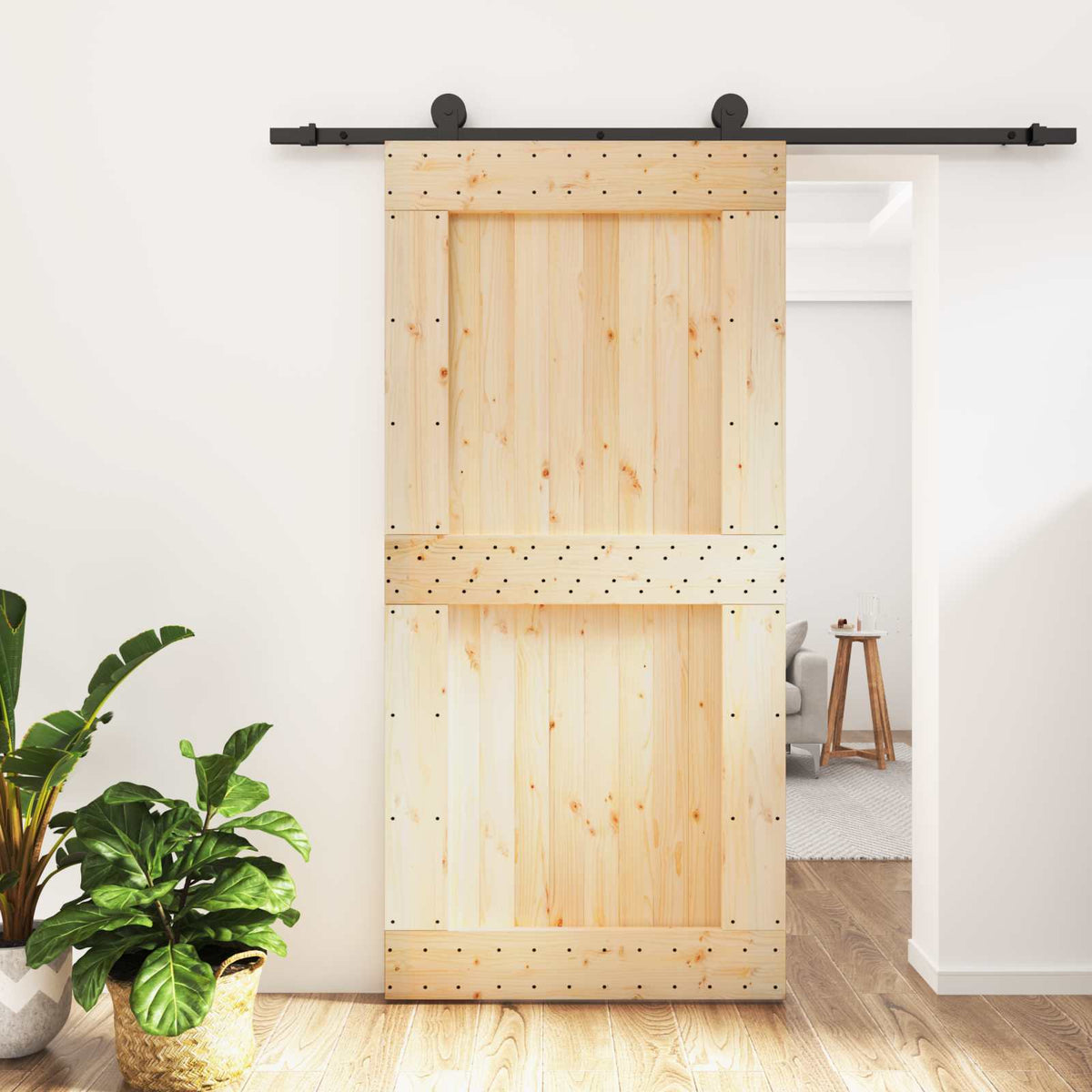 Skydedør 100 x 210 cm Massivt Fyrretræ (Ubehandlet)