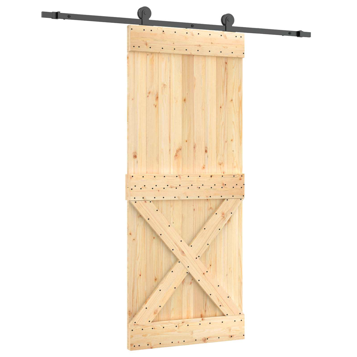 Skydedør Naturfarvet og sort 85 x 210 cm Massivt Fyrretræ