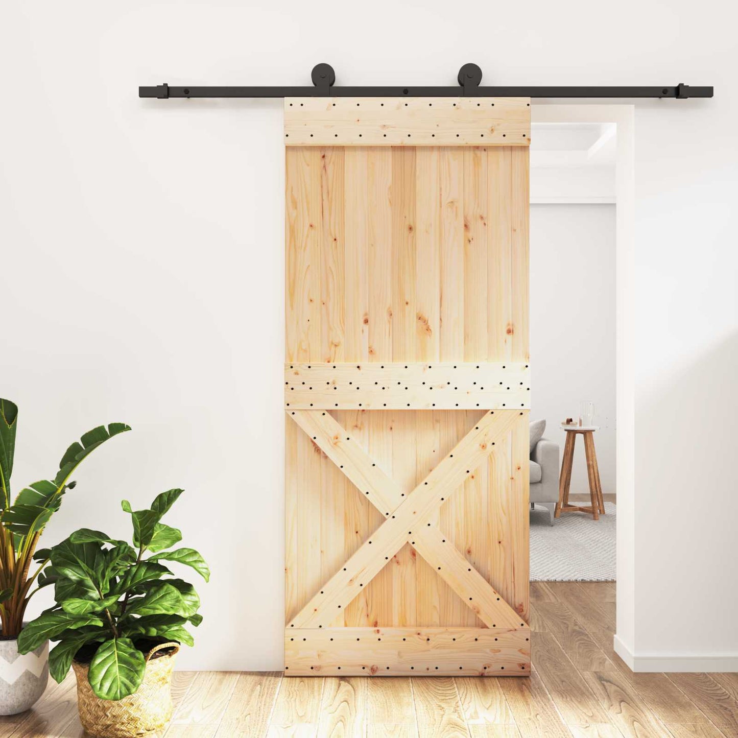 Skydedør 90 x 210 cm Massivt Fyrretræ (Ubehandlet)