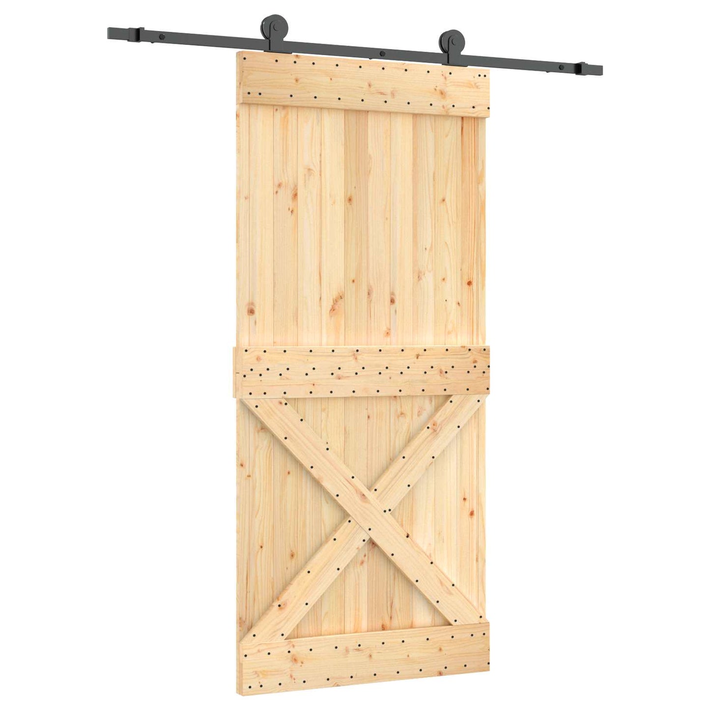 Skydedør Naturfarvet og sort 95 x 210 cm Massivt Fyrretræ