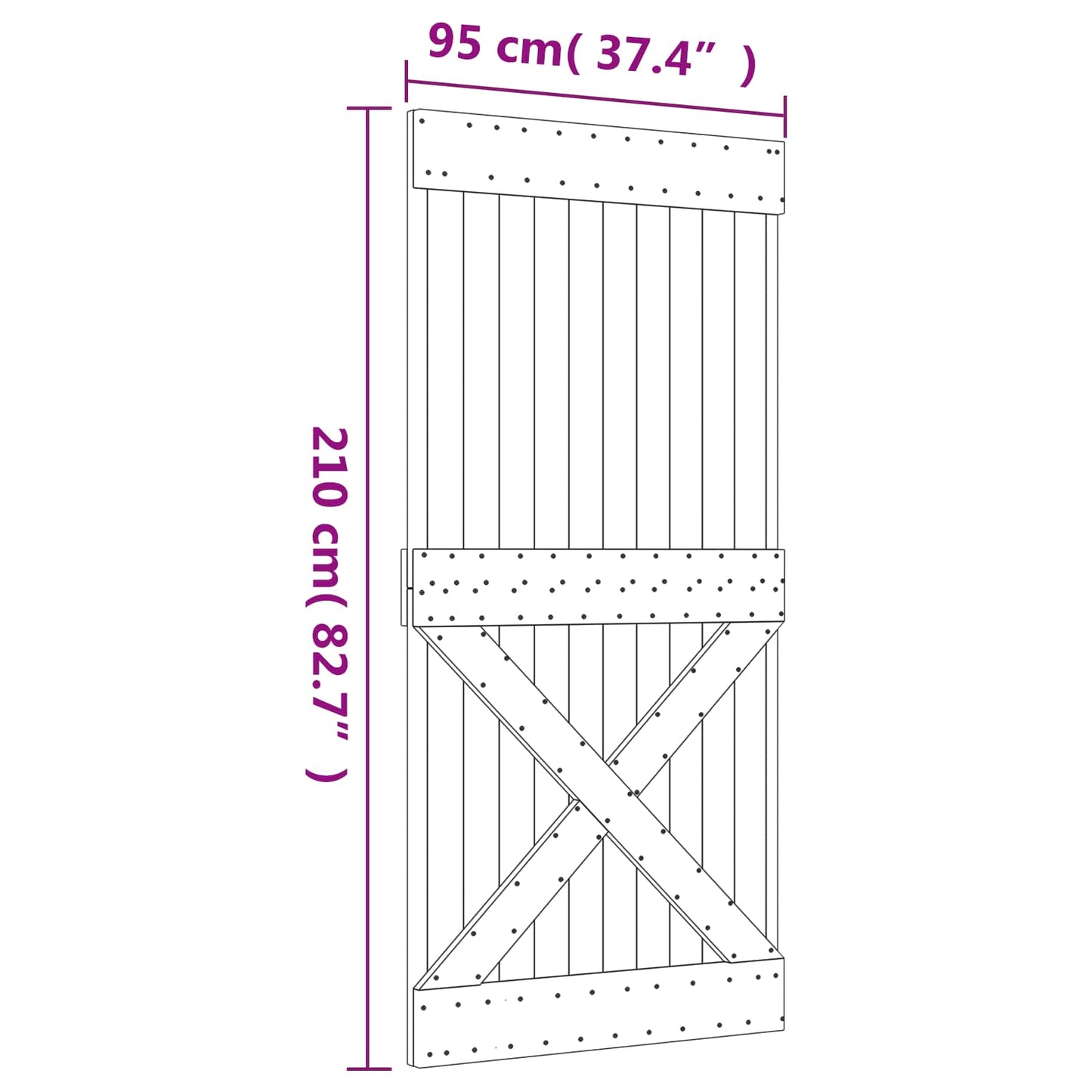 Skydedør Naturfarvet og sort 95 x 210 cm Massivt Fyrretræ
