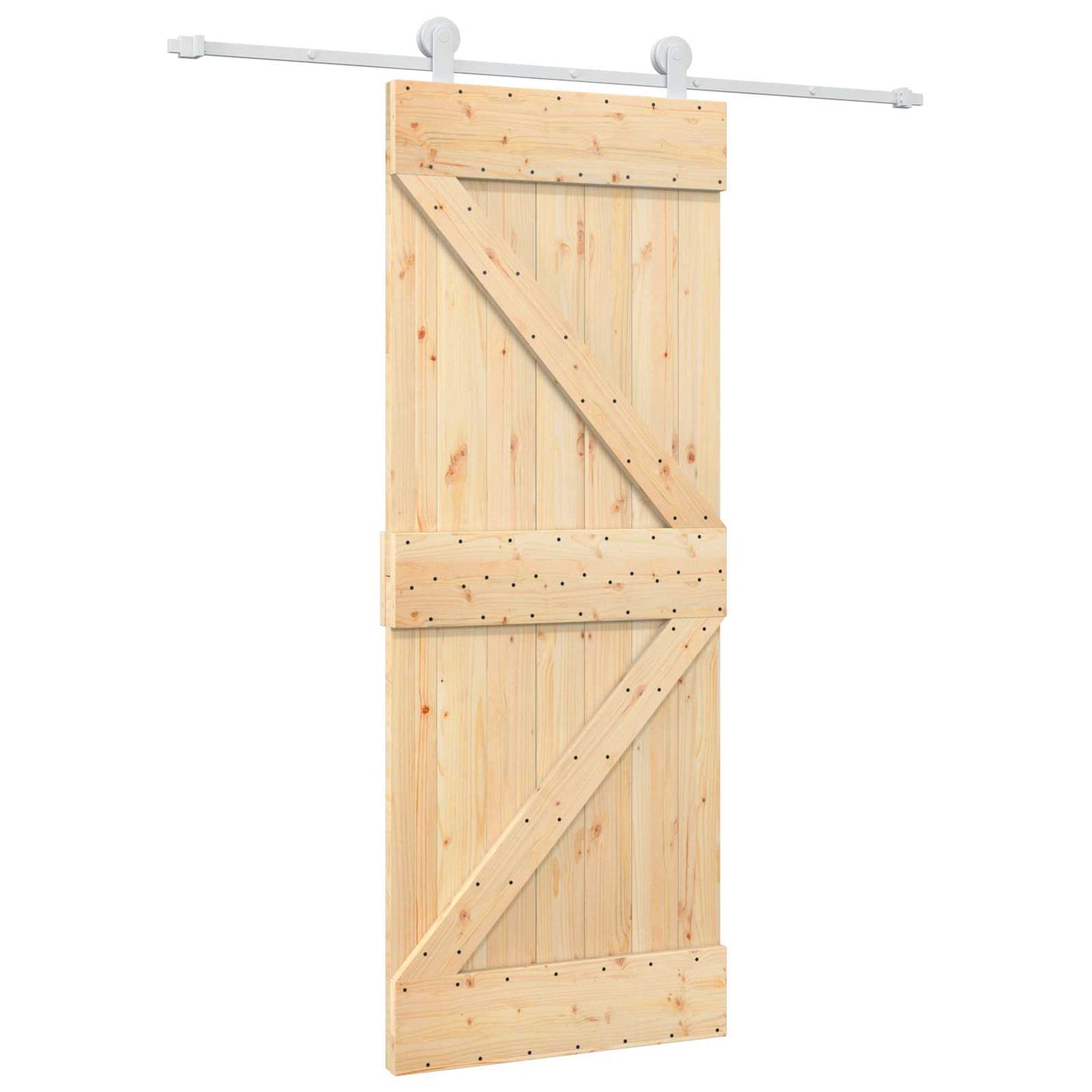 Skydedør 80 x 210 cm Massivt fyrretræ Natur og hvid