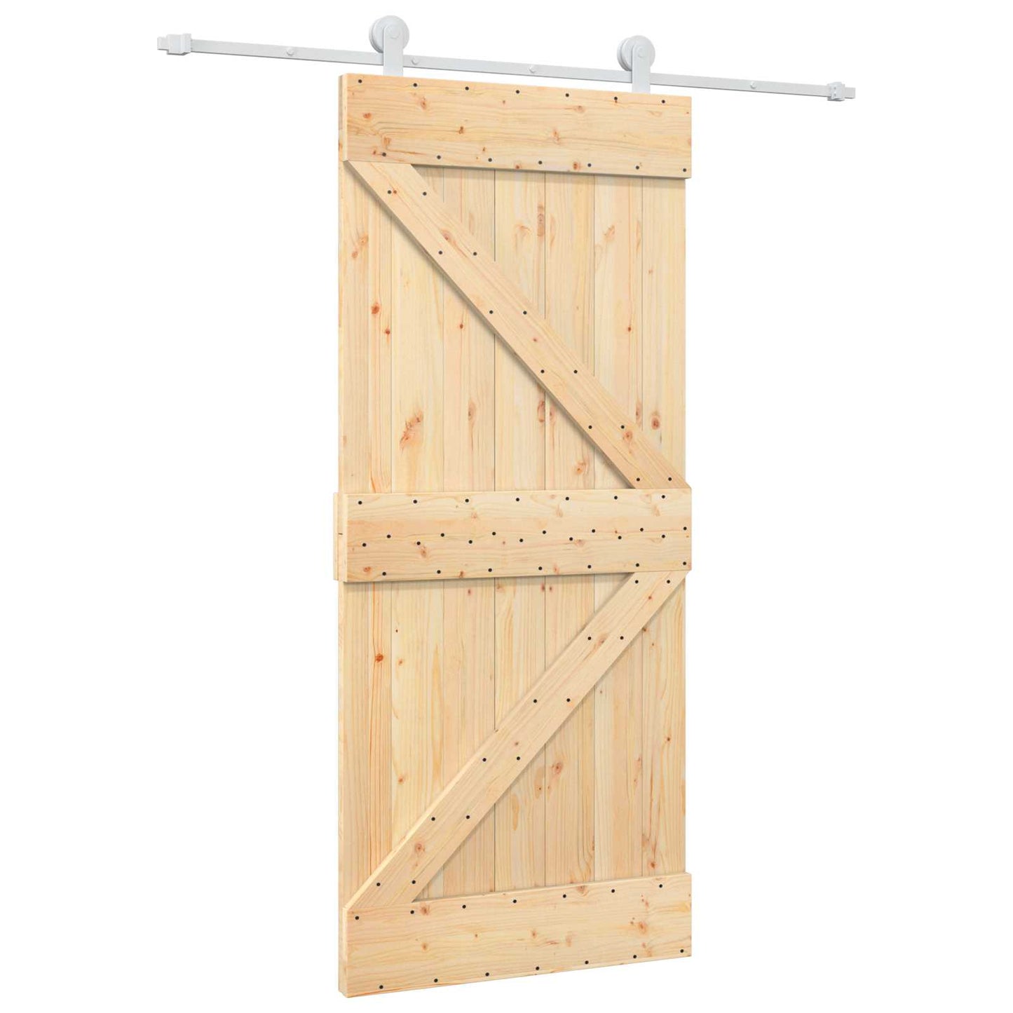 Skydedør 90 x 210 cm Massivt fyrretræ Natur og hvid