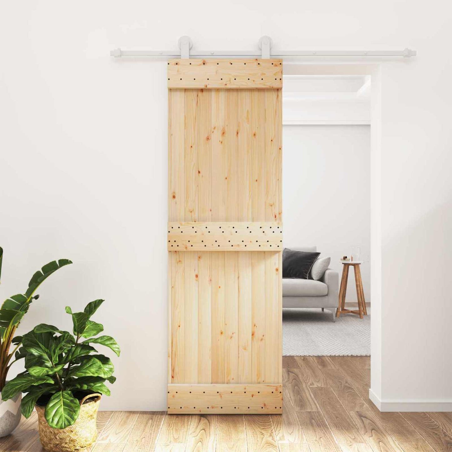 Skydedør Natur og hvid 70 x 210 cm Massivt Fyrretræ