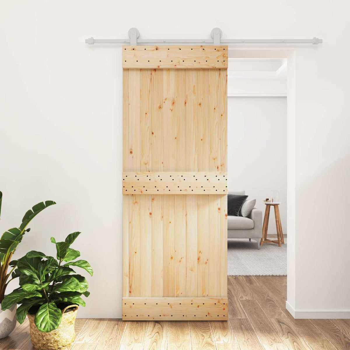 Skydedør 80 x 210 cm Massivt Fyrretræ (Ubehandlet)