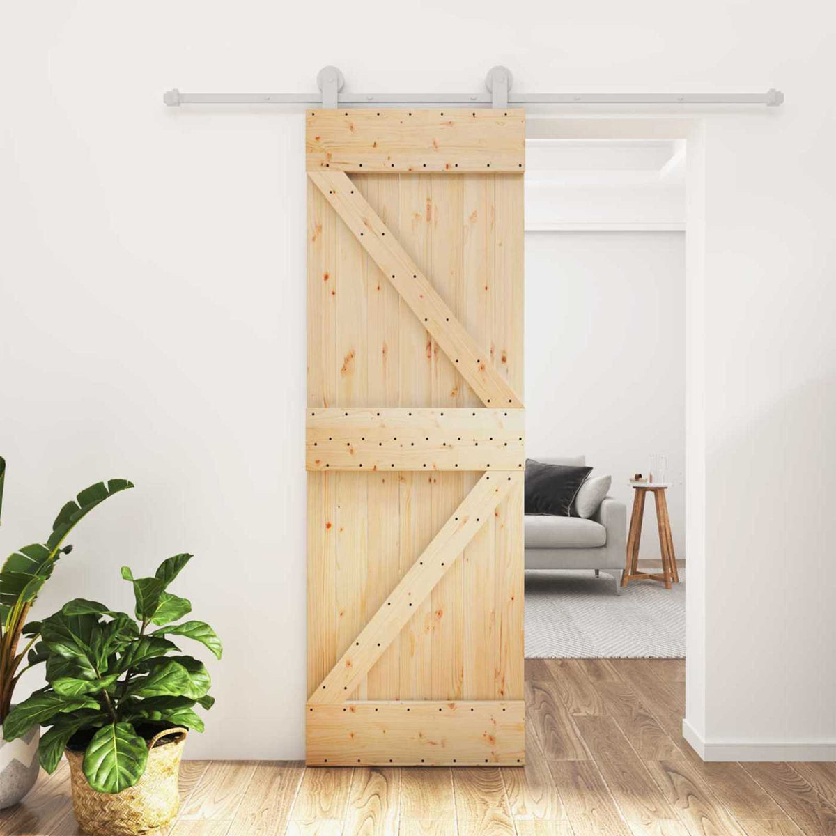Skydedør Natur og hvid 70 x 210 cm Massivt Fyrretræ