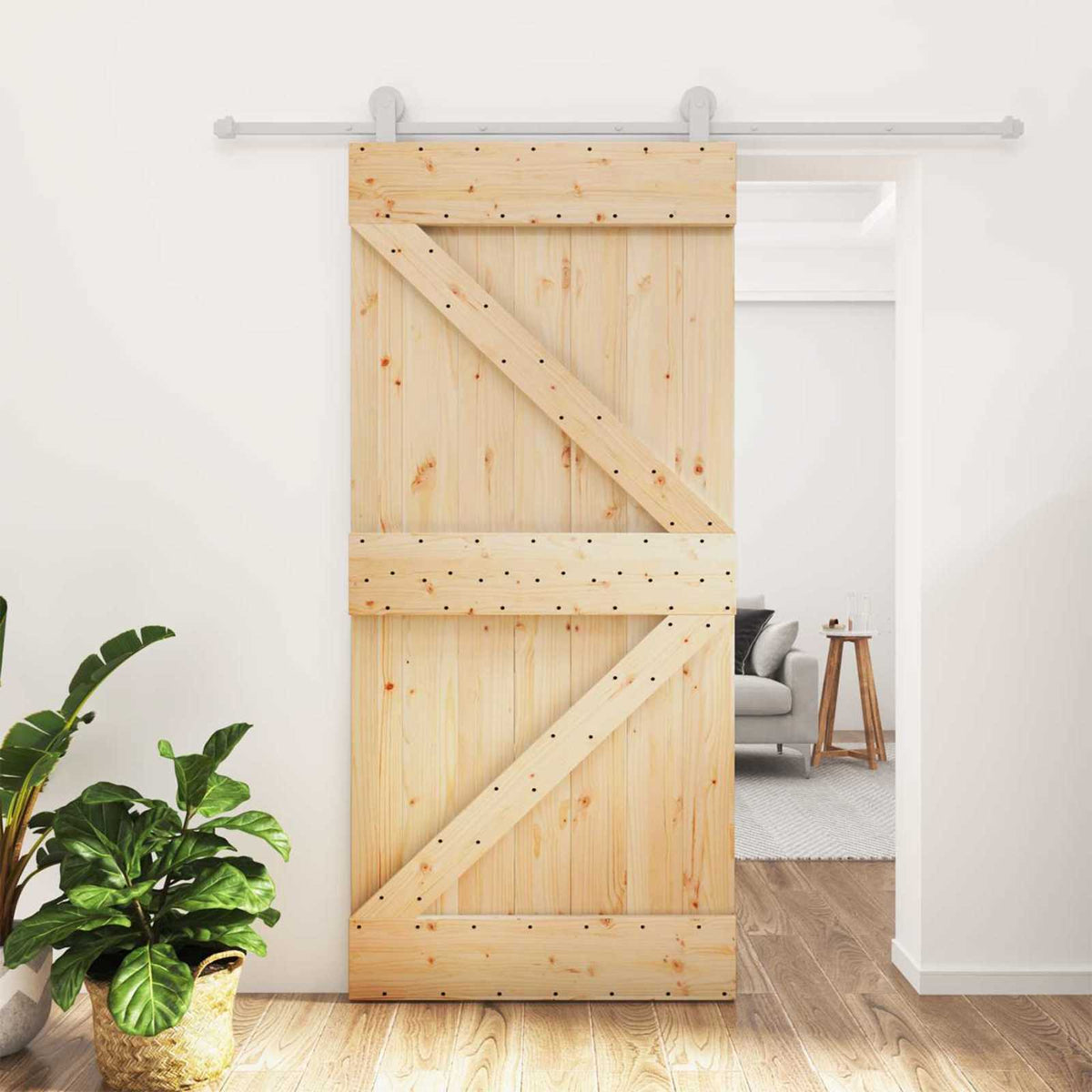Skydedør 95 x 210 cm Massivt Fyrretræ (Ubehandlet)