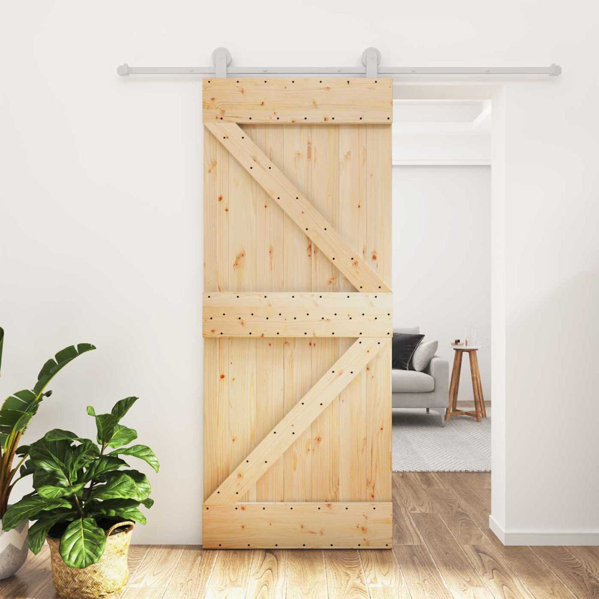 Skydedør Natur og hvid 80 x 210 cm Massivt fyrretræ