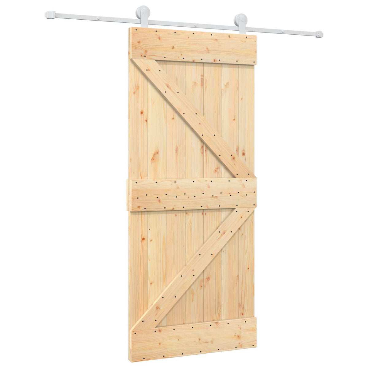 Skydedør 90 x 210 cm Massivt fyrretræ Natur og hvid