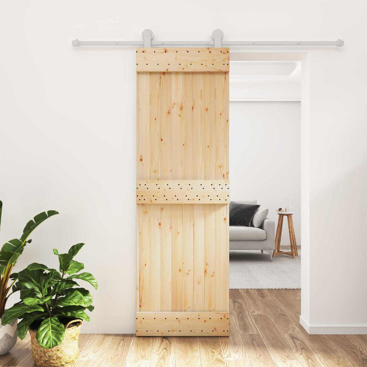 Skydedør 70 x 210 cm Massivt Fyrretræ (Ubehandlet)