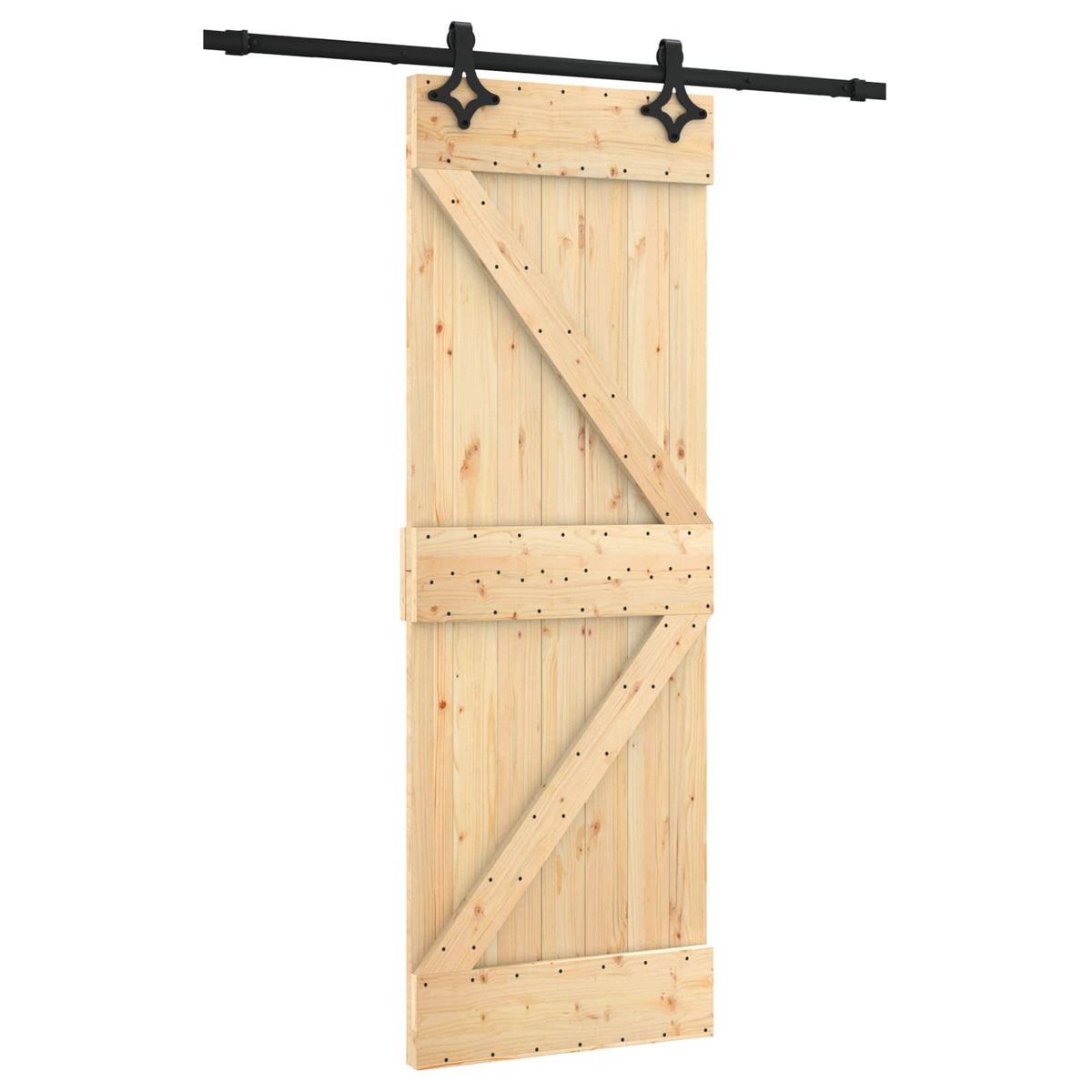 Skydedør Naturfarvet og sort 70 x 210 cm Massivt Fyrretræ