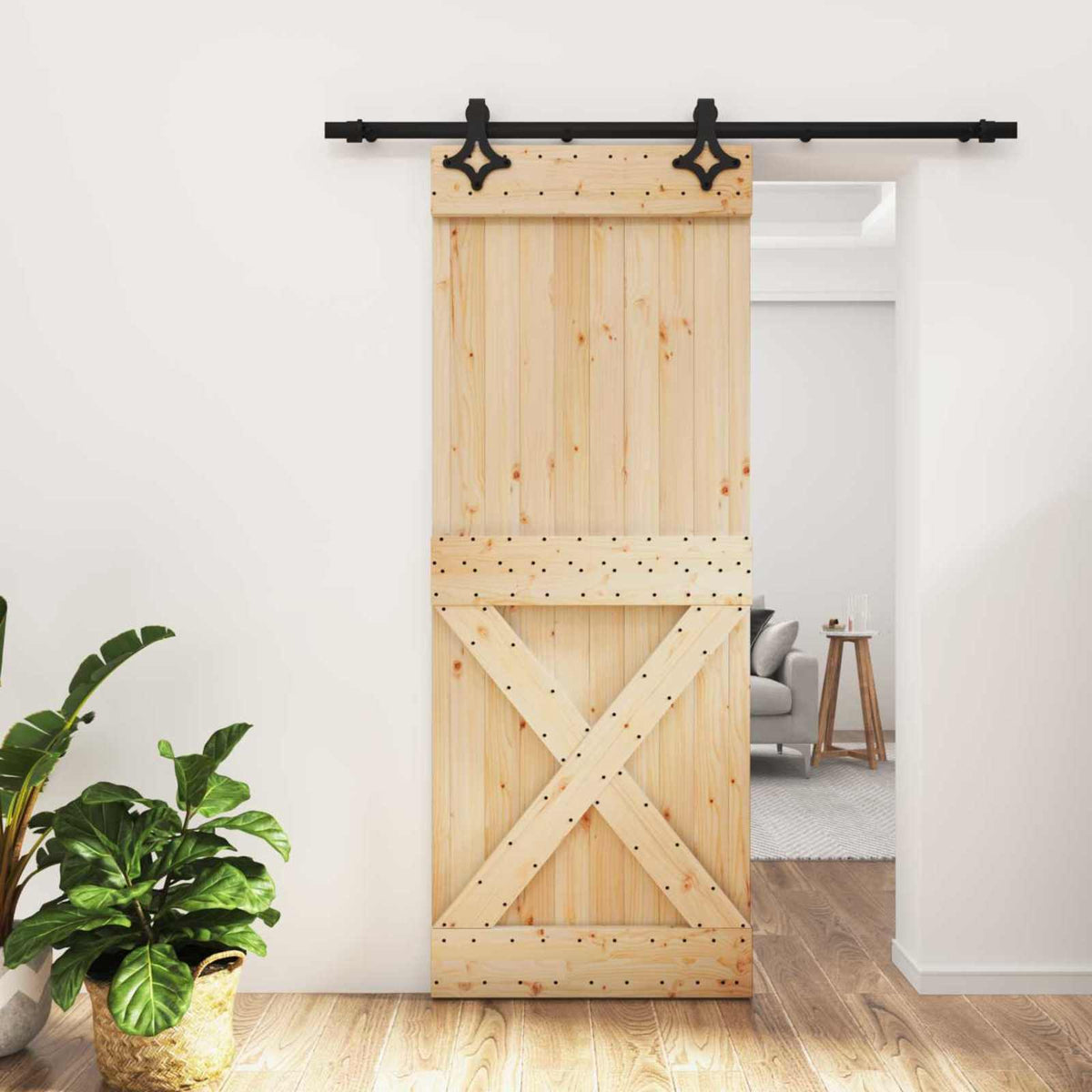 Skydedør 80 x 210 cm Massivt Fyrretræ (Ubehandlet)