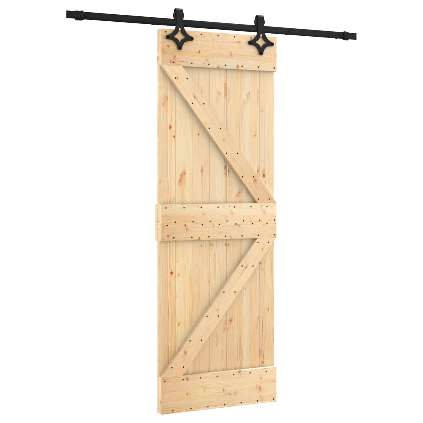 Skydedør Naturfarvet og sort 70 x 210 cm Massivt Fyrretræ