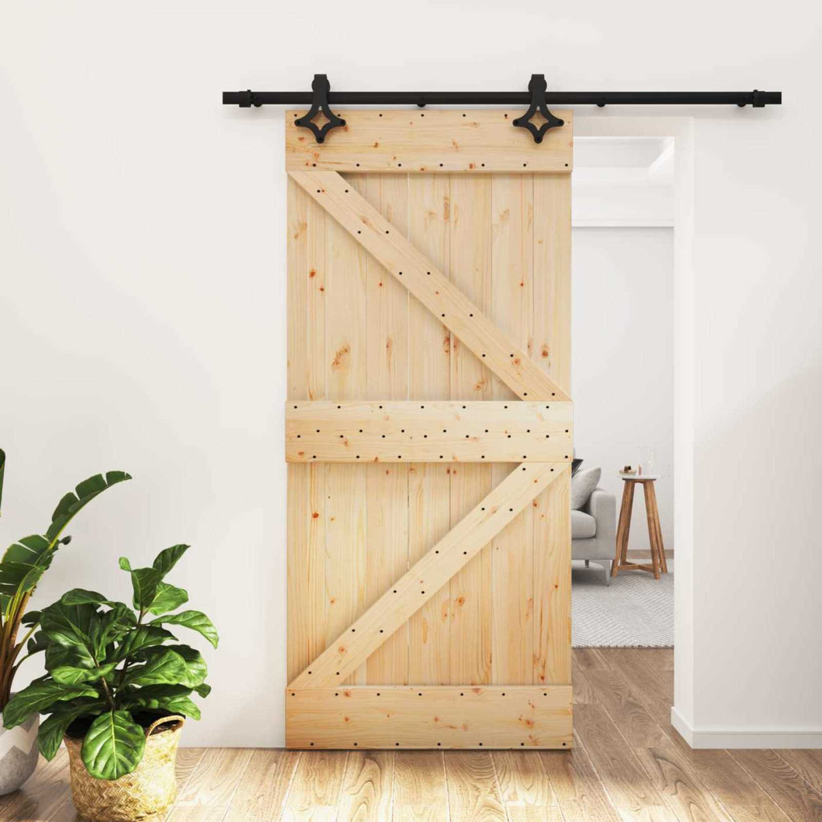 Skydedør Naturfarvet og sort 95 x 210 cm Massivt Fyrretræ