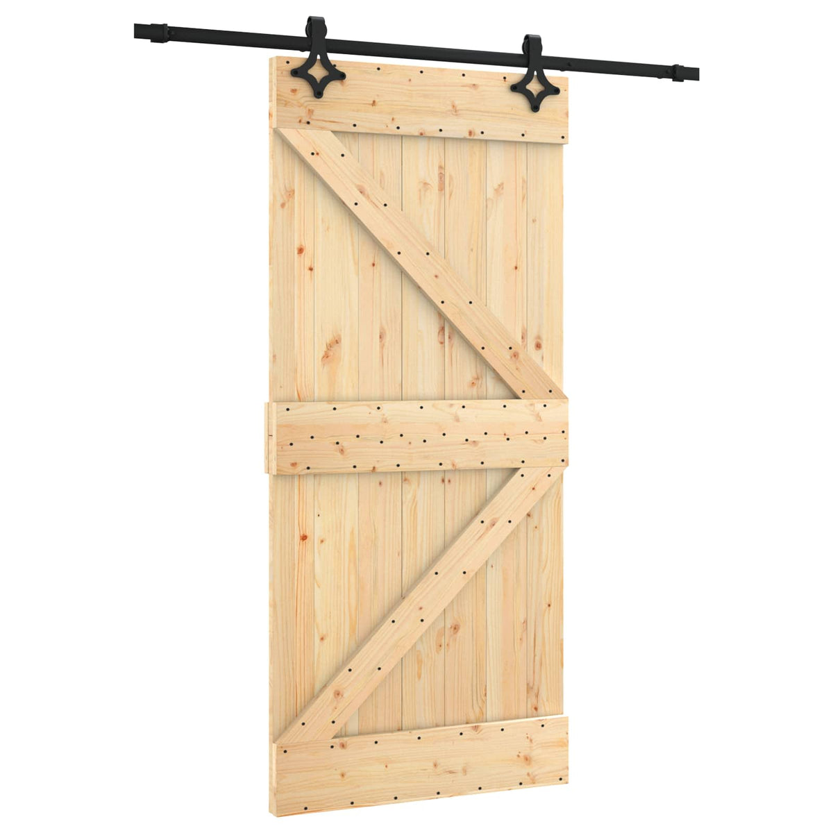Skydedør Naturfarvet og sort 95 x 210 cm Massivt Fyrretræ