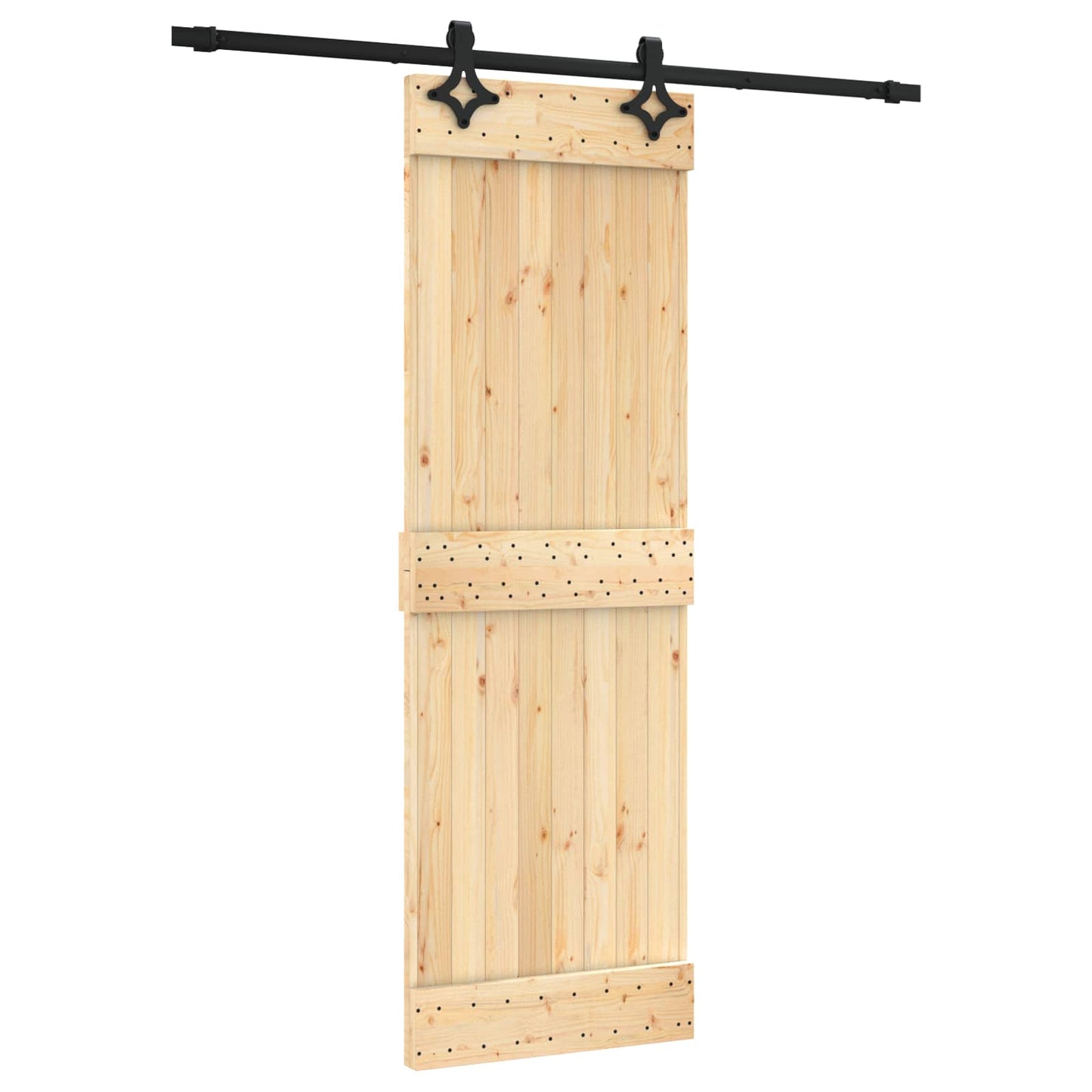 Skydedør Naturfarvet og sort 70 x 210 cm Massivt Fyrretræ